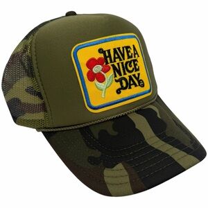 NEW VINTAGE STYLE HAVE A NICE DAY GREEN CAMO TRUCKER HAT CAP ADULT S…